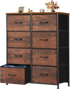 OLIXIS Dresser for Bedroom, 8 Storage Drawers, Tall Large Fabric Storage Tower Organizer, Chest of Drawers with Metal Frame Wooden Top for Nursery, Closet, Living Room, Entryway, Classic Rust Brown