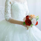 Wedding Bouquets for Bride Bridesmaid, Artificial Burnt Orange Bride Flower Bouquet for Wedding Church Decoration Ceremony, Anniversary, etc, Roses Flowers