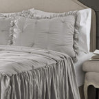Lush Decor Ravello Pintuck Ruffle Skirt Bedspread Set - Luxe 3 Piece Ruffled Bedding Set - Traditional Glam & Farmhouse Inspired Bedroom Decor - King, Light Gray