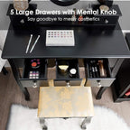 CHARMAID Vanity Table Set with Rotatable Oval Mirror, Bedroom Makeup Table with 5 Drawers for Women Girls, Dressing Table with Cushioned Stool (Black)