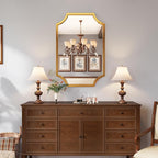 Kelly Miller 24"x36" Gold Mirror for Wall, Gold Scalloped Mirror Vanity Mirror Decorative Wall Mirror Art Beveled Framed for Master Bath Half Bath Living Room Fireplace Mantle Hallyway Entryway