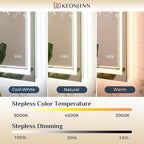 Keonjinn LED Mirror for Bathroom 22" x 30" with Frontlit and Backlit, Stepless 3 Colors Temperature & Dimmable Lighted Wall Mirror, Double LED Strips & UL Listed Driver, Anti Fog Mirrors with Light