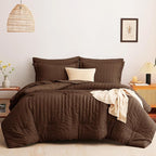 CozyLux Full Size Comforter Sets with Sheets 7 Pieces, Brown Seersucker Bed in a Bag Textured Luxury Soft Bedding Set with Down Alternative Comforter, Sheets, Pillowcases & Shams for All Seasons