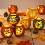 VIHOSE 6 Set Thanksgiving Votive Candle Holders with 6 LED Battery Operated Candles Fall Glass Tealight Holders Fall Table Decorations for Home Table Centerpiece Decor Gifts