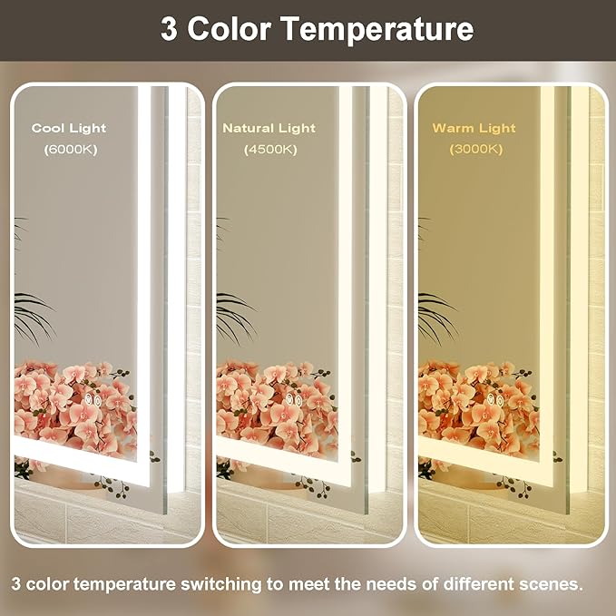 55x36 LED Bathroom Mirror with Lights, Brighter Backlit + Front Lit, Tempered Glass, Dimmable, Multiple Light Modes, Anti-Fog Lighted Bathroom Vanity Mirror for Wall, Memory Function