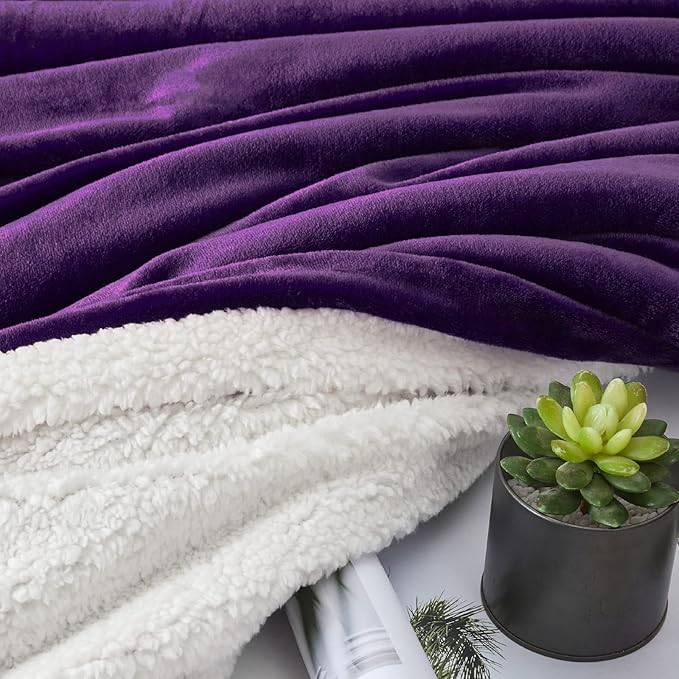 Walensee Sherpa Fleece Blanket (Throw Size 50”x60” Purple) Plush Throw Fuzzy Super Soft Reversible Microfiber Flannel Blankets for Couch, Bed, Sofa Ultra Luxurious Warm and Cozy for All Seasons