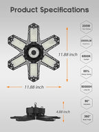 SEOBIOG LED Garage Lights 4 Pack, 200W 20000LM Plug in Linkable LED Shop Light, 6500K Ceiling Light Fixtures with 6+1 Deformable Panels for Garage, Work Bench (Built-in ON/Off Switch)