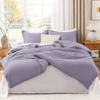 Litanika Grayish Lavender Purple Comforter Set Queen Size, 3 Pieces Lightweight Solid Bedding Comforter Set, All Season Fluffy Bed Set (90x90In Comforter & 2 Pillowcases)