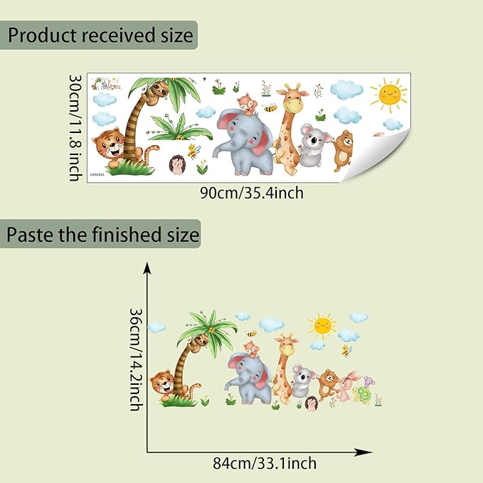 Jungle Animal Wall Stickers Forest Safari Wall Decals Kid Room Nursery Baby Bedroom Décor (Happy Queuing Animals)