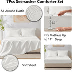 CozyLux Full Size Comforter Sets with Sheets 7 Pieces, White Seersucker Bed in a Bag Textured Luxury Soft Bedding Set with Down Alternative Comforter, Sheets, Pillowcases & Shams for All Seasons