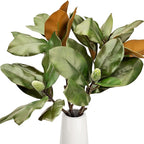 2 Pcs Magnolia Artificial Leaves Branches 32 Inch 3D Real Touch Pick with Fruit Faux Magnolia Stems Fake Twigs for Indoor Outdoor Vase Home Wedding Floral Arrangement Decoration