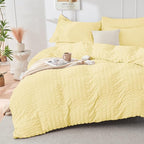 HYMOKEGE Yellow Twin Comforter Set Seersucker 5 Pieces, All Season Luxury Bed in a Bag for Bedroom, Bedding Set with Comforter, Sheets, Pillowcase & Sham