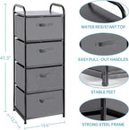 MAX Houser 4 Drawer Fabric Dresser Tall Storage Tower, Dresser Chest with Wood Top, Vertical Nightstand Side Organizer Unit with Metal Frame for Closets Bedroom Nursery Room Hallway(Leaden)