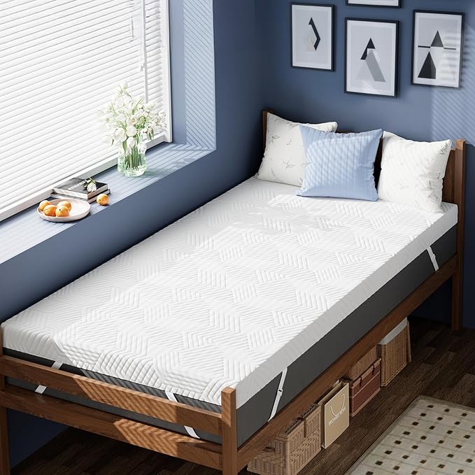 ELEMUSE 4 Inch Gel Memory Foam Mattress Topper Twin XL Size Pressure-Relieving Mattress Topper for Back Pain,Non-Slip Design with Removable & Washable Cover, CertiPUR-US