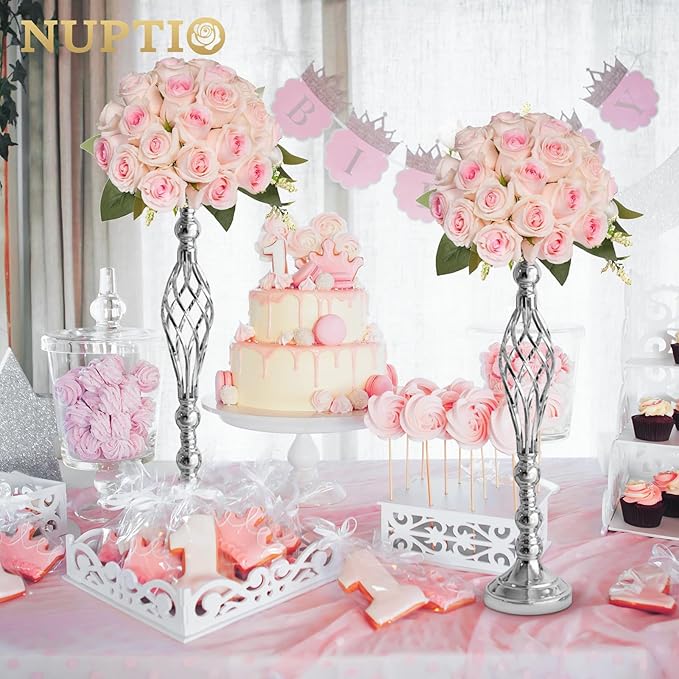 Set of 10 Versatile Silver Flower Arrangement Stand, Pillar Candle Holder Set for Wedding Party Dinner Centerpiece Event Restaurant Hotel Decoration (Silver, 10 x L)