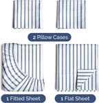 Twin 4 Piece Sheet Set - Comfy Breathable & Cooling - Soft Hotel Luxury Bedding Set with 8-16 Inch Deep Pockets - 1 Flat & 1 Fitted Sheet & 2 Pillowcases - Wrinkle Free & Easy Care - Blue Stripes 2
