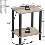 TUTOTAK End Table with Charging Station, Small Side Table with Outlets, Nightstand Bedside Table, 2-Tier Storage Shelf for Small Space, Living Room, Bedroom, Greige TB01BG040