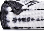 PHF 100% Cotton Tie-dye Waffle Weave Blanket King,Soft Breathable Skin-Friendly Durable Layering for All Season, Manual Elegant Delicate Pattern for Bed, Home Decor, Couch,Tie Dyed Charcoal, 104x90