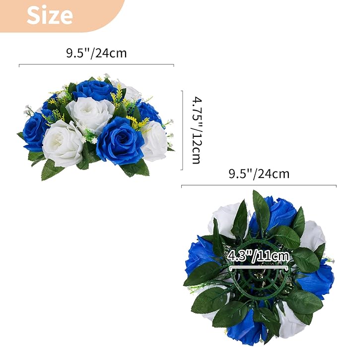 NUPTIO Flower Balls for Wedding Centerpieces - 6 Pcs 9.5 inch Diameter Fake Flower Ball Arrangement Bouquet Party Centerpieces for Tables - Royal Blue Rose Bouquet Centerpiece Flowers for Table