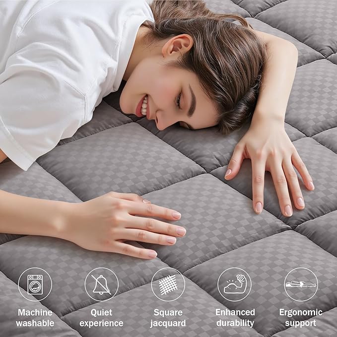 OLANLY Twin Quilted Fitted Mattress Pad – Soft Down Alternative Pillow Top Mattress Topper, Cooling Comfort Breathable Mattress Cover, Machine Washable Deep Pocket Mattress Protector, Light Grey