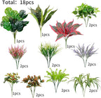 18PCS Outdoor Artificial Plants UV Resistant, Tropical Fake Flower Bushes, Mixed Faux Outdoor Greenery for Outside Planter Box, Porch, Balcony, Garden or Indoor Décor