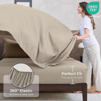 HEVUMYI Khaki & Linen California King Comforter Set - 7-Piece All Season Bed in a Bag Cal King, Ultra Soft Bedding Set with Comforter, Flat Sheet, Fitted Sheet, Pillowcases, Pillow Shams