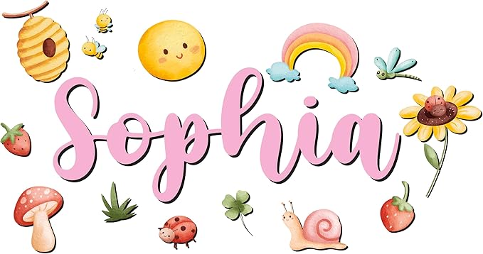 Custom Nursery Name Sign with Themed Decor Kit | Personalized Wooden Wall Art for Baby, Kids Room | Space, Jungle, Circus, Under the Sea, Woodland, Rainbow (20", Rainbow/Nature)