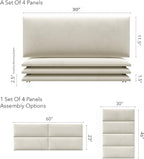 Vänt Upholstered Wall Panels - Queen/Full Size Wall Mounted Velvet Headboards - Velvet Ivory - Set of 4 Panels (Each Individual Panel 30"x11.5")