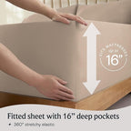 LuxClub 4 PC California King Sheet Set, Breathable Luxury Bed Sheets, Deep Pockets Wrinkle Free Cooling Sheets Machine Washable Hotel Bedding Silky Soft - Light Khaki Cal King