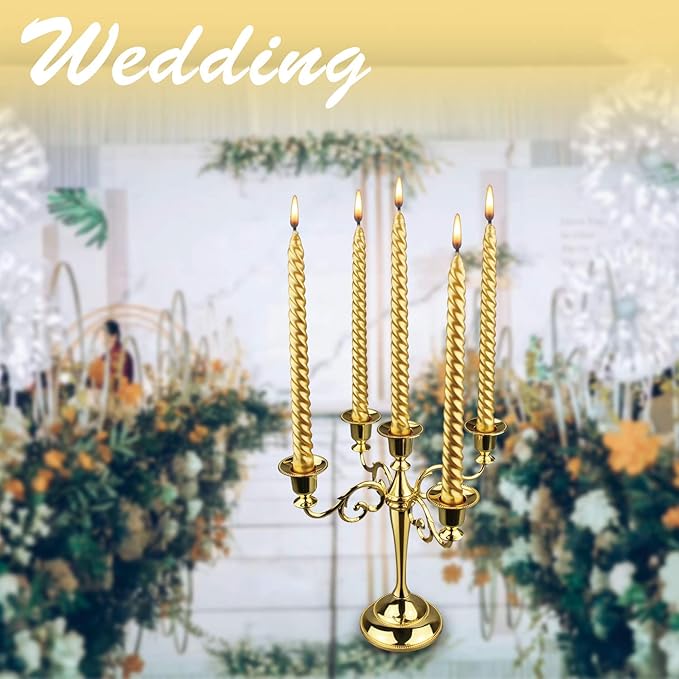Metal Candle Holder，5 Arms Gold Candle Holders for Pillar Candles（10.6 inch Tall Candlestick Holders, for 1/2-1 inch Taper Candles Diameter Each）,Candelabra Centerpiece Decoration