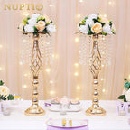 NUPTIO 6 Pieces Champagne White Fake Flower Ball Arrangement Bouquet 15 Heads Plastic Roses with Base, Suitable for Wedding Centerpiece Flower Rack for Parties Home Décor