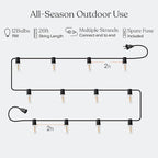 Brightech Ambience Pro LED String Lights - 26 Ft Patio Lights Outdoor Waterproof - Globe Porch String Lights for Outside, Christmas, Backyard - 12 Bulbs, 1W Vintage Edison, Warm White Black