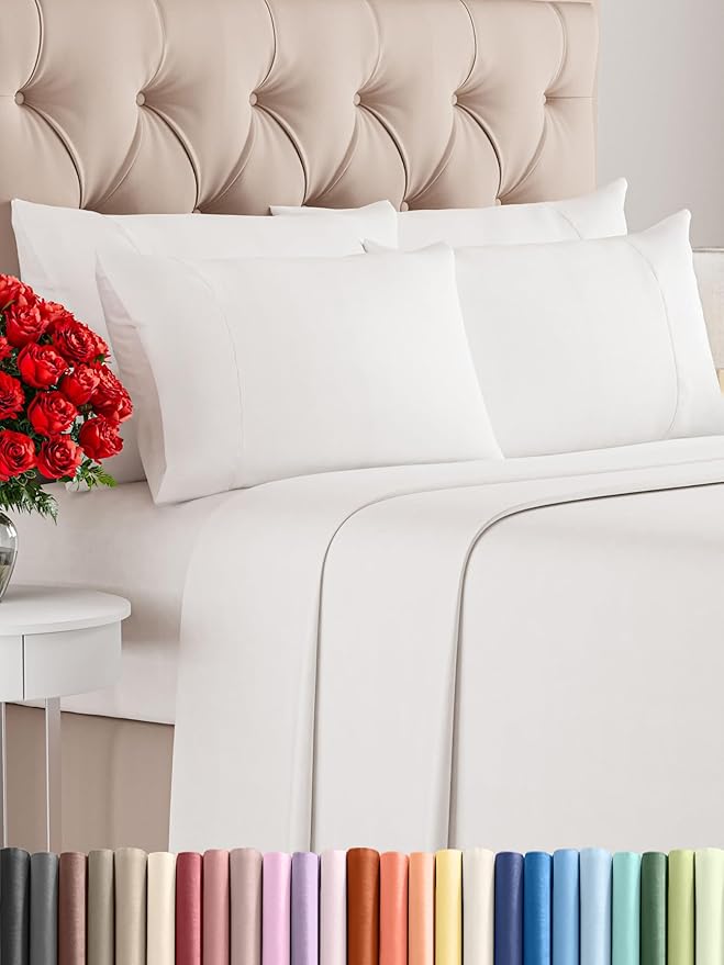 Full 6 Piece Sheet Set - Comfy Breathable & Cooling - Ultra Soft Hotel Luxury Bedding Set w/ 8-16 Inch Deep Pockets - 1 Flat & 1 Fitted Sheet & 4 Pillowcases - Wrinkle Free & Easy Care - Antique White