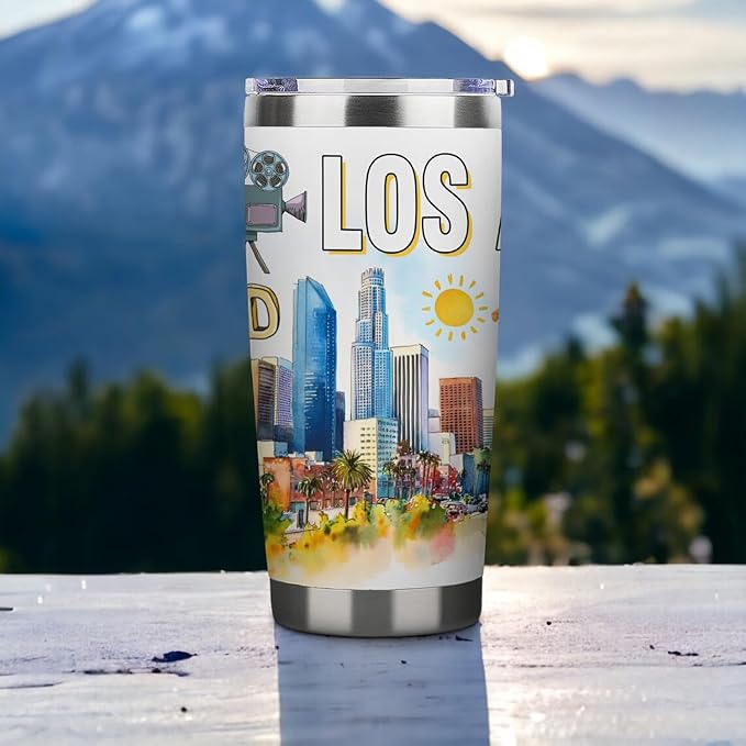 City Travel Mug for City Lover,20oz Double Wall Tumbler Vacuum Insulated Stainless Steel Coffee Cups (Los Angeles)