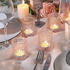 12pcs Pink Votive Candle Holders, Tealight Candle Holder for Valentine's Day, Baby Shower Decorations for Girl, Glass Candle Holder for Wedding Centerpieces, Bridal Shower, Party Decorations