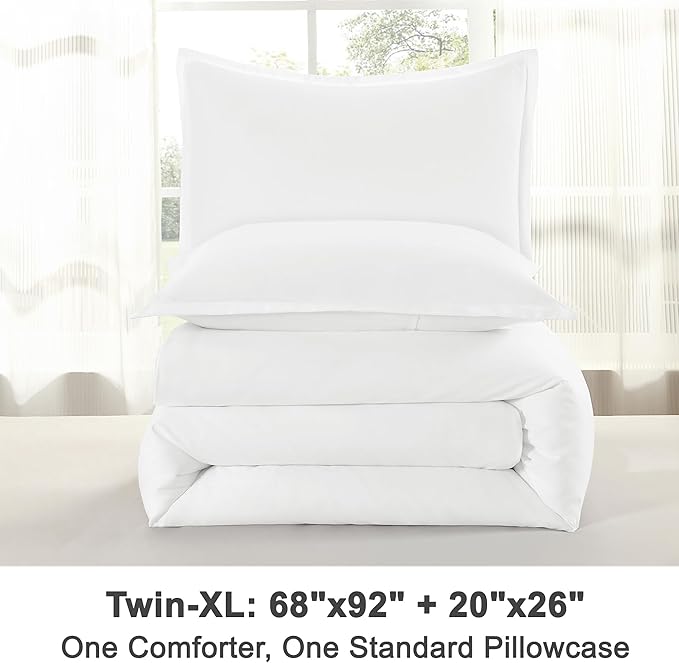 Litanika Twin XL Comforter Set White - 2 Pieces Extra Long Bed Set for College Dorm, All Season Bedding Set for Girls and Boys