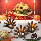 MorTime 12 Pack Turkey Tealight Candle Holders, Bronze Finished Metal Tea Light Candleholders, Thanksgiving Sitting Standing Turkey Holders Set for Table Kitchen Thanksgiving Decorations