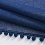 Treatmentex Pompom Sheer Window Curtains for Boy's Bedroom Guest Room Navy Blue Slub Textured Sheer Drapes for Window Office 108" Length, 52" w x 2 Pack Rod Pocket