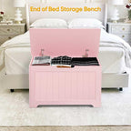 Wooden Storage Chest Box with Flip-top Lid & Safety Hinge, Living Room Organizer, Bedroom Bench with 100L Storing Area, Pink