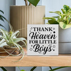 Baby Boy Nursery Decorative Wooden Box Sign Thank Heaven for Little Boys Wood Block Plaque Decor Farmhouse Home Nursery Shelf or Wall Display 5x5 Inches