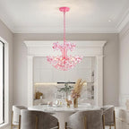 WUZUPS Crystal Chandelier Pendant Flushmount Ceiling Light Modern Lighting Fixture for Bedroom Hallway Bar Kitchen Bathroom, H 15.7" x W 17.7", Pink, E12 Base