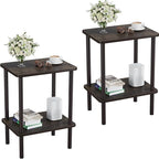 Apicizon 2 Tier End Table Set of 2, Small Side Table with Solid Wood Legs, Boho Bedside Table with Storage Shelf, Nightstand for Small Spaces, Bedroom, Living Room, Entryway, Rustic Oak