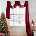 MIULEE Christmas Sheer Window Scarf Valance Extra Long Topper Window Treatment Elegant Curtain Scarves Luxury Swag Curtain Drapes for Wedding Arch Ceremony Canopy Bed, 37 x 216 One Panel, Maroon Red
