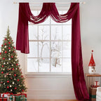 MIULEE Christmas Sheer Window Scarf Valance Extra Long Topper Window Treatment Elegant Curtain Scarves Luxury Swag Curtain Drapes for Wedding Arch Ceremony Canopy Bed, 37 x 216 One Panel, Maroon Red
