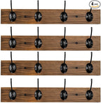 Coat Hooks Wall Mounted, Wooden Hat Rack with 4 Hooks for Entryway, Bathroom,Bedroom(4 Pack,Brown)
