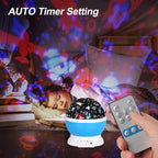 Christmas Baby Night Lights with Remote Control,Moon Projector 360 Degree Rotation - 4 LED Bulbs 8 Color Changing Light, Romantic Night Lighting Blue
