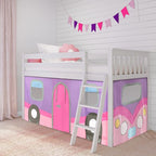Max & Lily Underbed Curtain for Low Bunk Bed/Low Loft Bed, Camper Van Play Kids, Cotton Privacy Bottom Bunk, 2 Panel Set, Pink/Purple (180032-056)