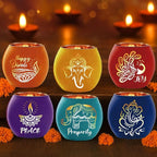 VIHOSE 6 Set Diwali Tealight Candle Holders Diwali Decorations for Home Glass Tea Light LED Battery Operated Candles Flameless Lights for Indian Table Centerpiece Party Decor Gifts