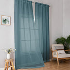 OWENIE Dusty Blue Sheer Curtains 90 Inches Long 2 Panels Set for Living Room Bedroom, Light Filtering Rod Pocket Clear Sheer Curtain 2Pcs, Each 42" W x 90" L, Total 84 Inch Width