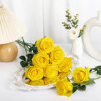 Ouddy Decor 20 Pcs Fake Yellow Roses Artificial Silk Flowers with Long Stems for Valentines Day Decor Wedding Home Party Table Centerpieces Bridal Bouquet DIY Floral Arrangment